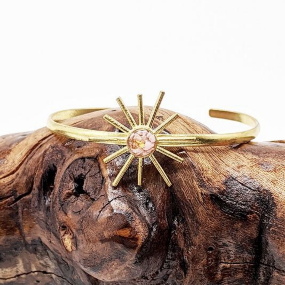 NWT Cameoko Pink Opal and Gold Leaf Sunshine Cuff - Picture 4 of 5